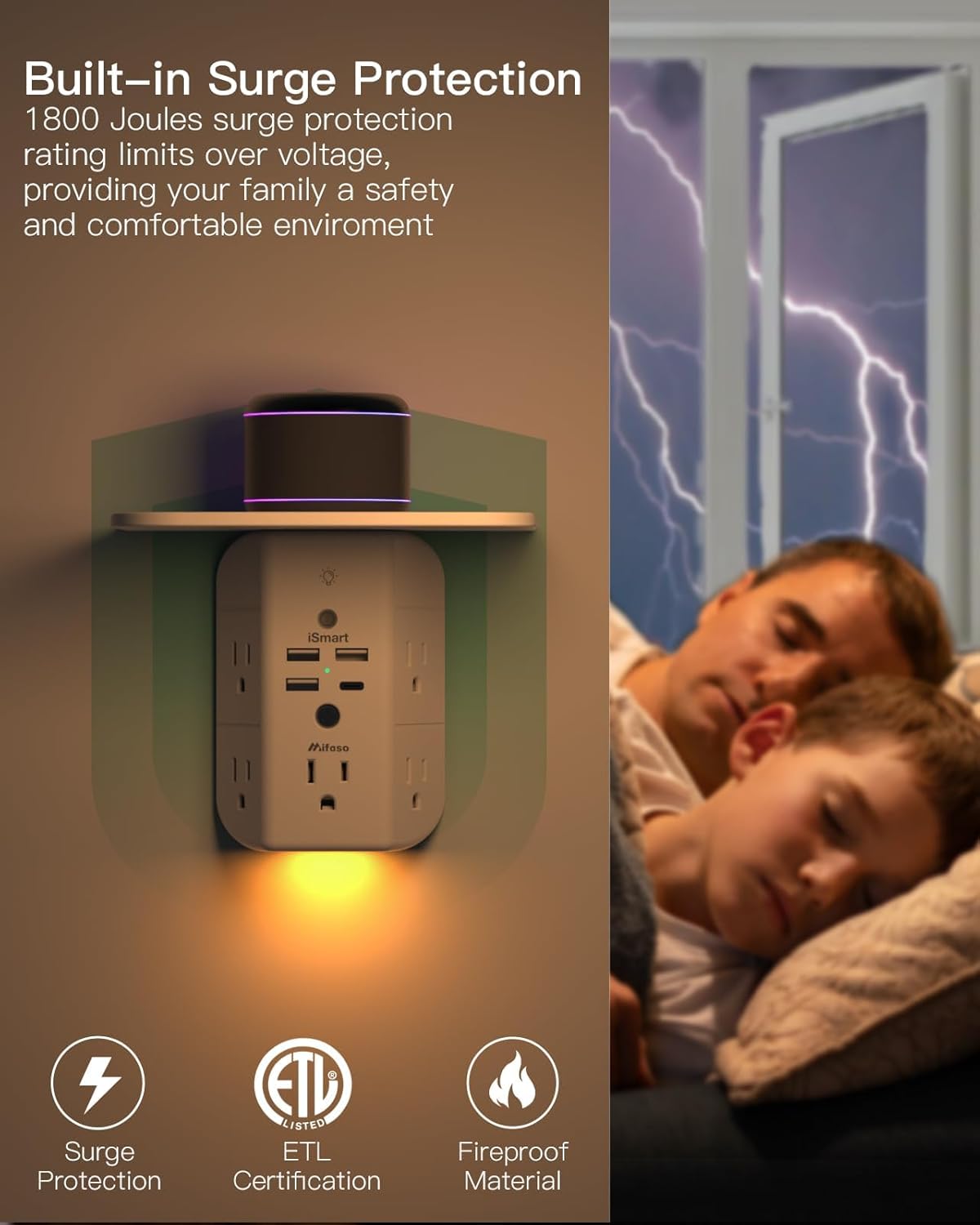 NanoDock 9 in 1 Wall Outlet Extender with USB C & Night Light
