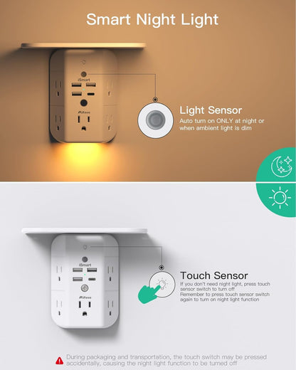 NanoDock 9 in 1 Wall Outlet Extender with USB C & Night Light