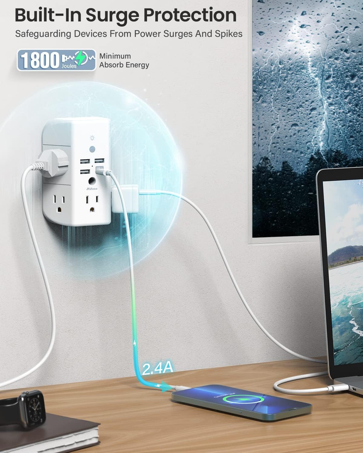 NanoDock 9 in 1 Wall Outlet Extender with USB C & Night Light